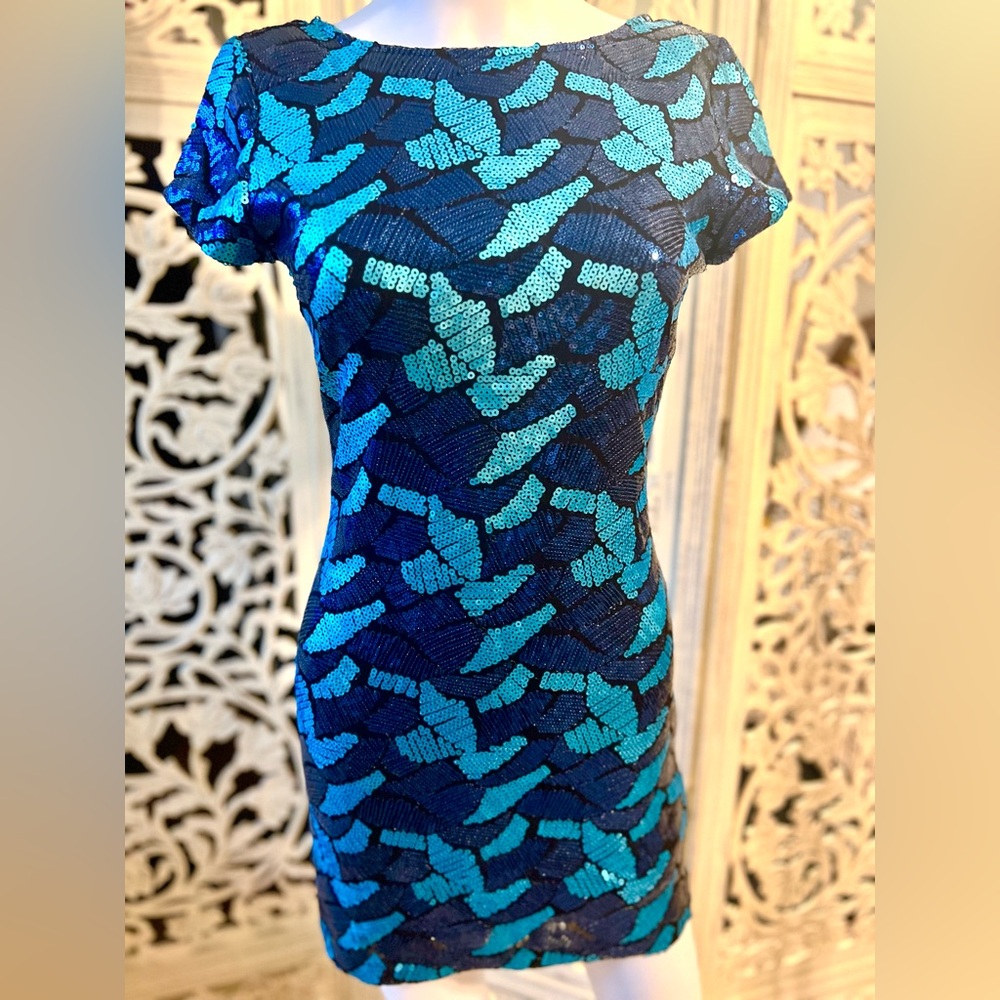 Elegant Teal and Black Mini Dress